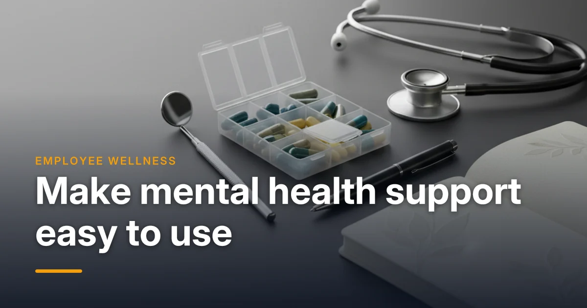 A wellness journal and calm desk items in soft light — making workplace mental health support easy to access
